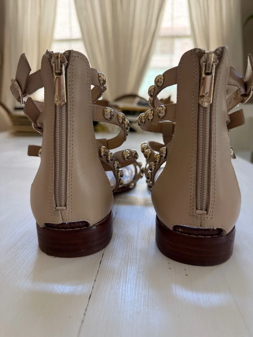 Sam Edelman Evan Studded Beige Gladiator Strappy Sandals Size 11